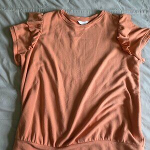 Lauren Conrad Peach Short Sleeve Sweatshirt with Ruffles Plus 2X NWT